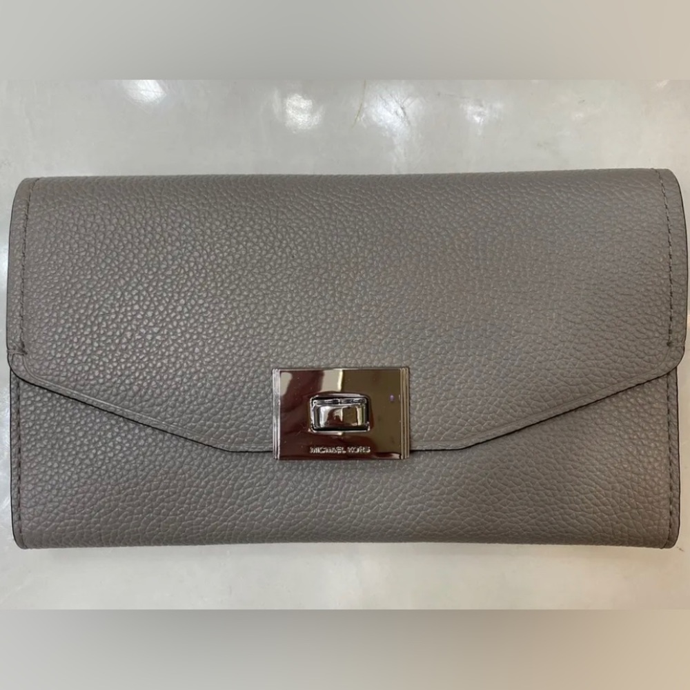 Michael Kors Women Grey Leather Size Trifold Wallet New